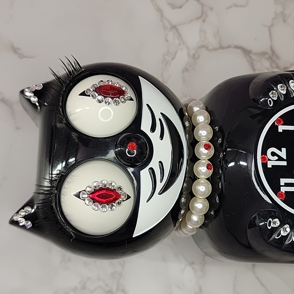 Black Jeweled Lady Kit-Cat Klock clock with red tail SUPER RARE - Picture 5 of 12
